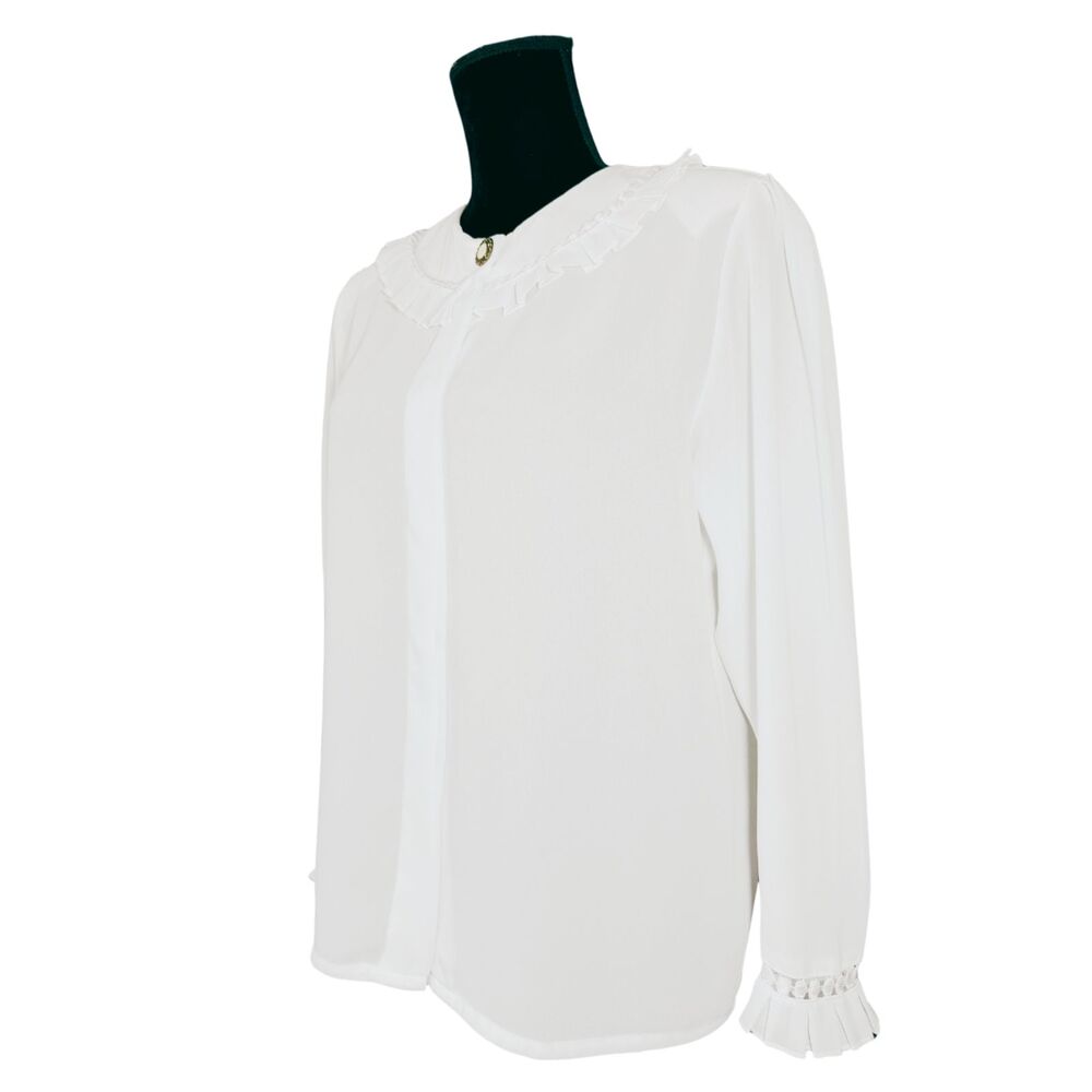 Vintage Susan Hutton Womens 6 Romantic Ruffle Lace Semi-Sheer Long Sleeve Blouse